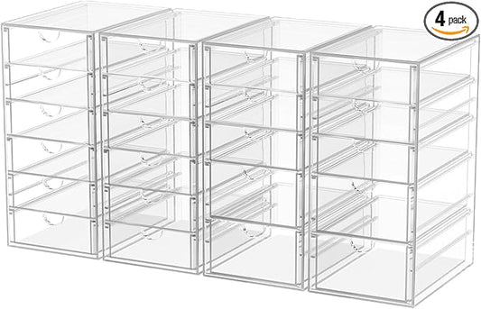 Desk Organizers And Accessories With 22 Drawers, 4 Pack Office Desktop Drawers, Plastic Makeup Organizer Containers Bins With Drawers Desk Organization, Bathroom Organizers Storage Case Box
