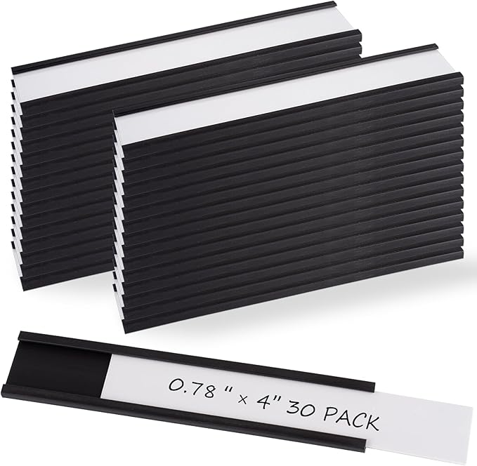 Realth C Channel Magnetic Label Holders 30 Pack 0.78" x 4"(2x10cm) - Magnetic Name Plate for Shelving, Storage Bins, Classroom, Office, Library, Supermarket