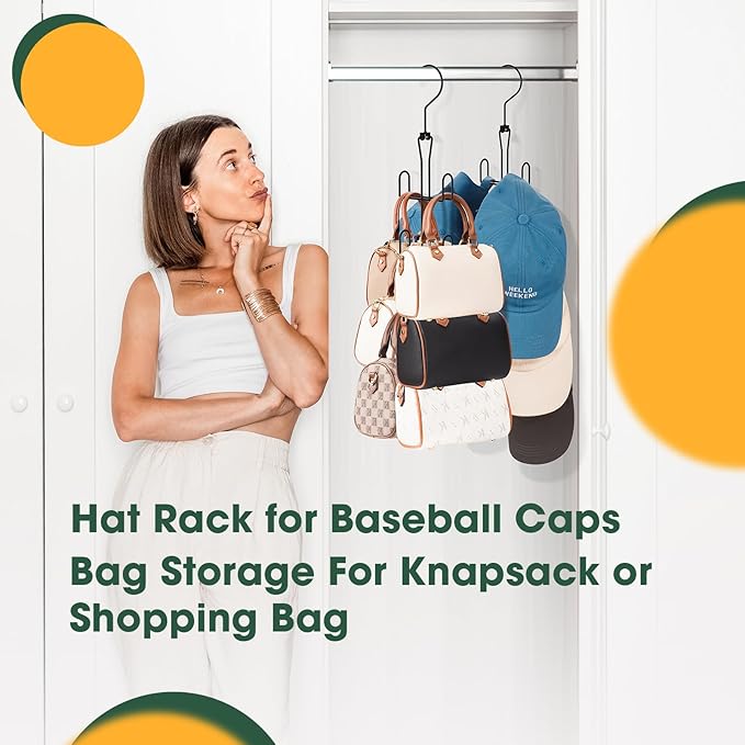 Purse Hanger Purse Organizer for Closet,Rotatable Metal Bag Organizer,Purse Holder for Handbags,Belts,Scarves,Tote,Baseball Hats,Backpacks(Black)