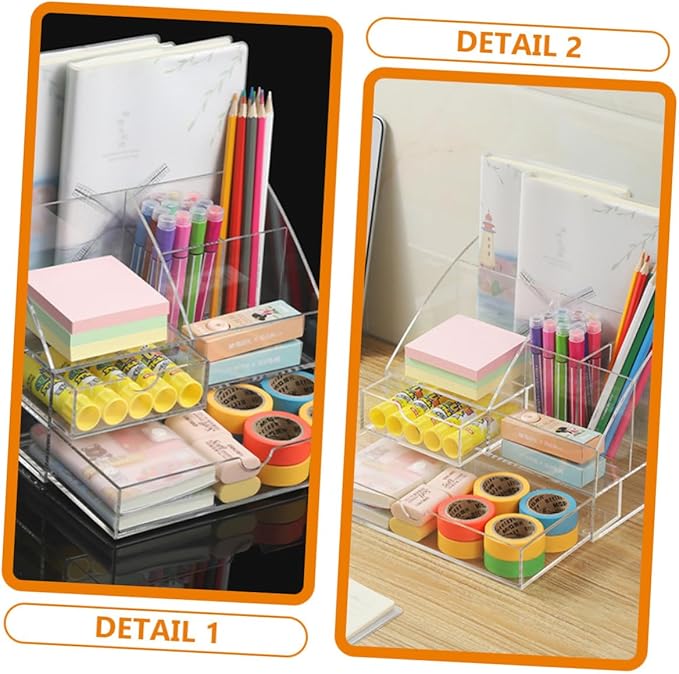 PRETYZOOM Acrylic Makeup Organizer Storage Box Desktop Stationery Organizer Multi-compartment Lipstick Drawer for Home Office
