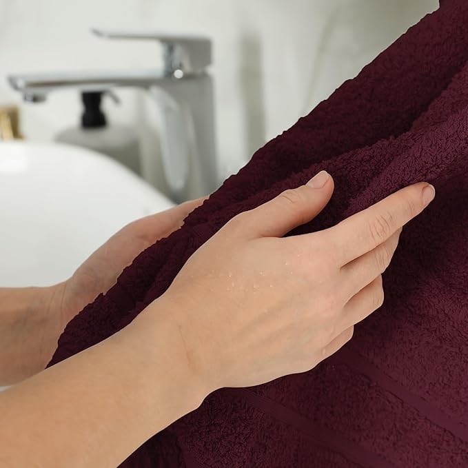 100% Cotton Hand Towels for Bathroom – Soft & Absorbent Towel Set– Pack of 6 Small Towel (34x20in) – Quick Dry Luxury Cotton Hand Towels – Burgundy
