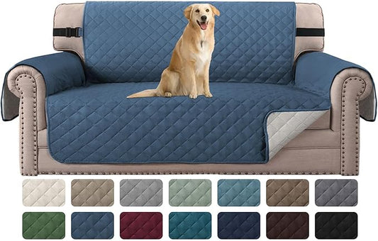 Sofa Protector for Dogs/Cats/Pets Sofa Covers Slipcover Quilted Couch Coveres Loveseat Covers with Non Slip Elastic Strap Water Resistant Seat Width: 54" (Oversized Loveseat,Aegean Blue/Beige)