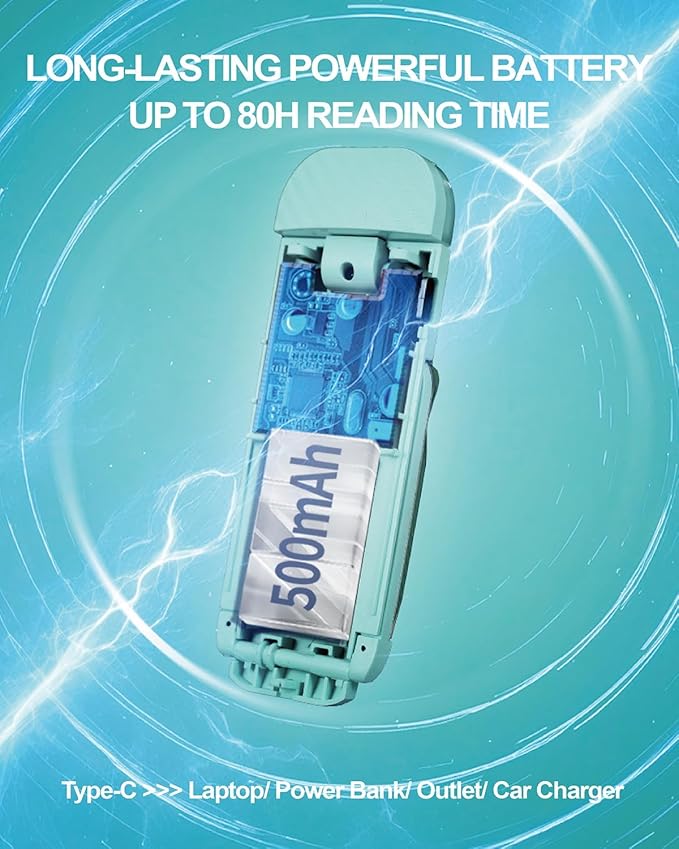 Book Reading Light, Rechargeable Clip on Booklight, Eye Caring 3 Color Temperatures & 5 Brightness Levels, Night Use for Bed, Long Lasting, Reading at Night in Bed, Light Blue