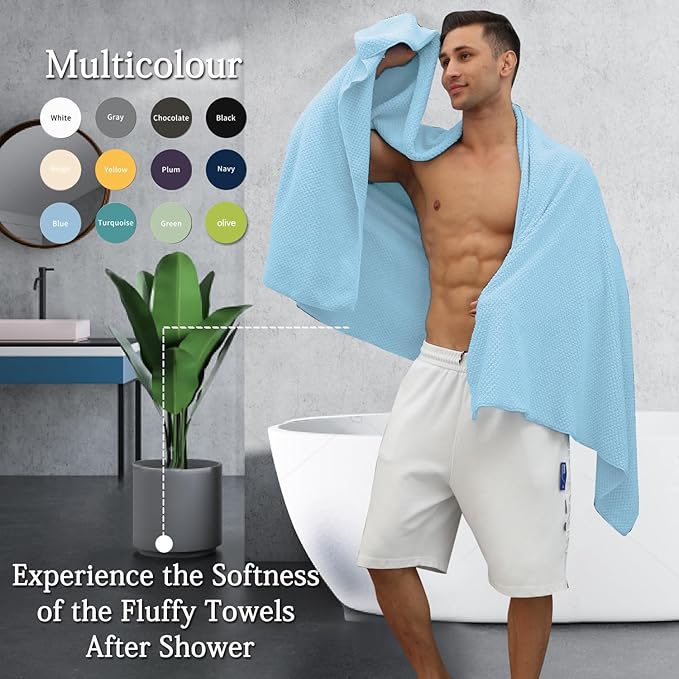 Extra Large Bath Towels Set 35x70 Inches - Blue Luxury 600 GSM Oversized Bath Sheet Towel,Ultra Soft Microfiber - Quick Dry,Highly Absorbent Shower Towels Spa Hotel Bathroom Towel Set (4-Pack)