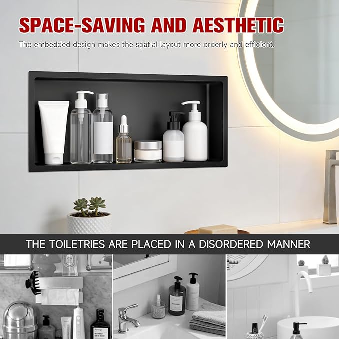 No Tile Needed Shower Niche 13"X 31", Bathroom Wall Niche Single Shelf, Stainless Steel Shower Niche for Bathroom, Kitchens, Balconies