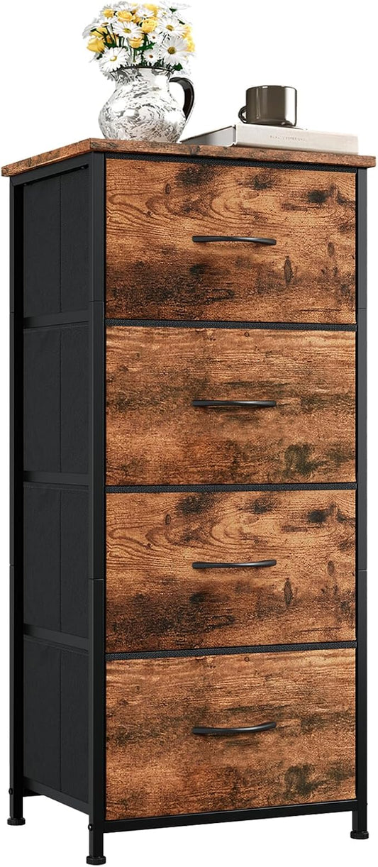 Somdot Dresser for Bedroom with 4 Drawers, Storage Organizer Chest of Drawers with Removable Fabric Bins for Closet Bedside Living Room Laundry Entryway Hallway, Wood Grain Print