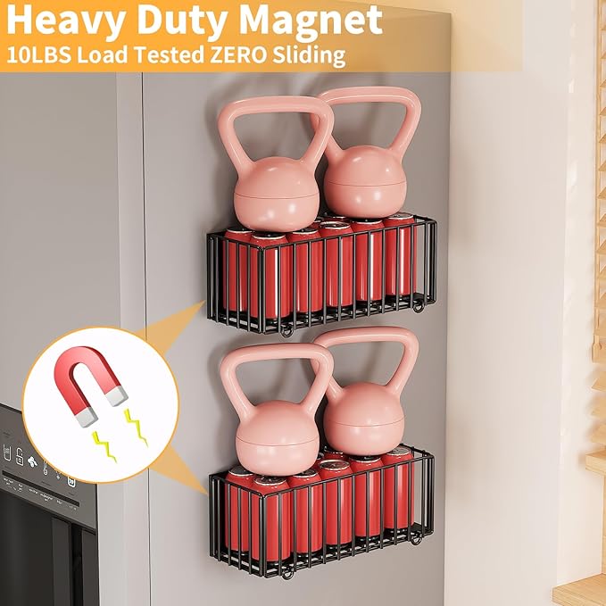 2 Pack Heavy-Duty Magnetic Basket for Fridge, 10lbs Capacity, Foldable Organizer Basket with 4.3" Enhanced Height for Large Bottles or Heavy Items, Spices, Kitchen(2 Pack)