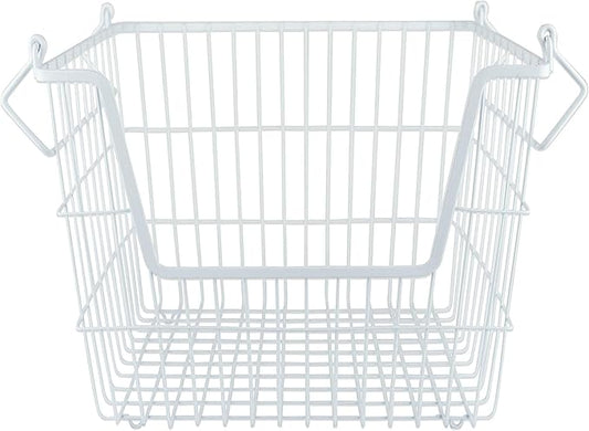 DII Metal Wire Mesh Stackable Utility Storage Bin, Large Rectangle, 13x10x11", White