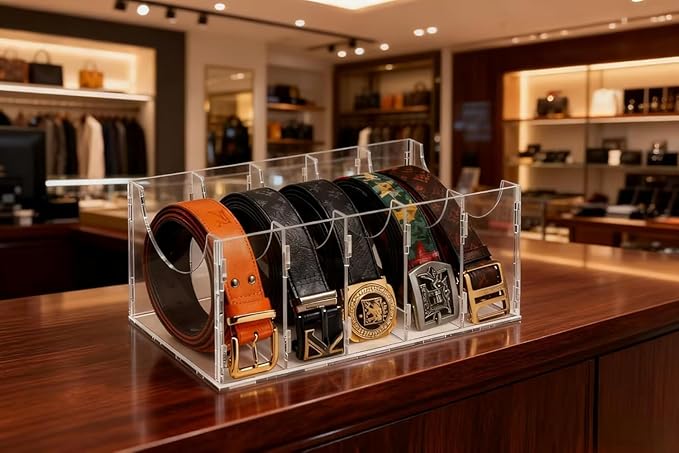 ECOSEAO Belt Organizer, Acrylic Belt Storage Holder for The Closet, Display Case for Tie and Bow Tie (7 Ties-L)