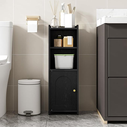 Bathroom Storage Cabinet, Corner Floor Cabinet with Doors and Adjustable Shelf, Narrow Toilet Paper Cabinets, Bathroom Organizer for Small Spaces, Black BC29704X