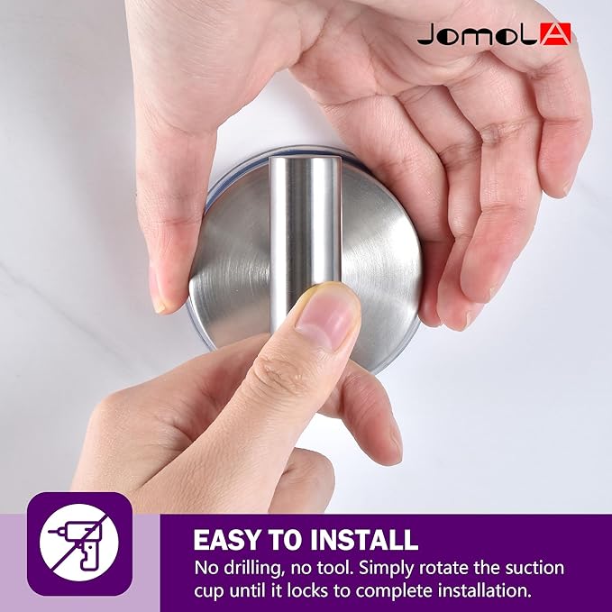 JOMOLA Suction Cup Hooks for Shower Wall Stainless Steel Vacuum Suction Hook Heavy Duty Bathroom Suction Towel Holder for Inside Shower Coat Hooks Wall Hanger for Door Glass Kitchen Brushed 2Pcs