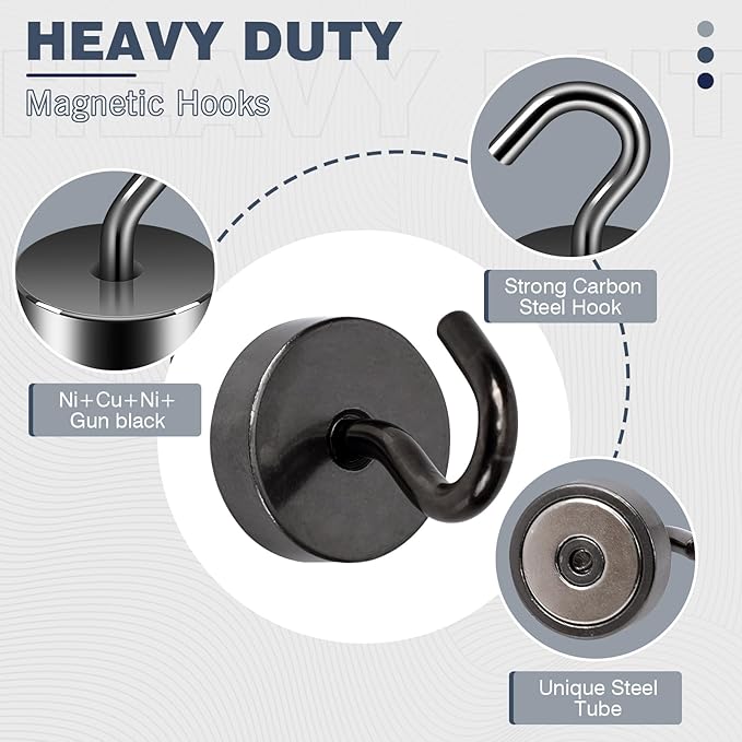 Neosmuk Magnetic Hooks, Cruise Ship Essentials, 4lb+ Heavy Duty Magnetic Hooks for Cruise Cabins, Refrigerator, Grill, Hanging, and Travel | Extra Strong Must-Haves Magnet Hook,Gunmetal,Pack of 4