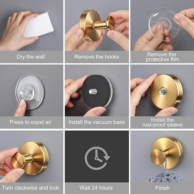 Suction Cup Hooks Applicable Shower No-Drill Bathroom Hooks for Towels, Ornament，Robes, Loofah Mountable on Bathroom Walls, Kitchen, Glass, Mirrors, Tile and Smooth,Non-Porous Surfaces (Silver 2pcs)