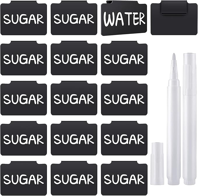 18 Pcs Plastic Basket Bin Label Clip on Removable Basket Label Clip with White Chalk Markers for Kitchen Pantry Storage Fabric Box Hanging Bin