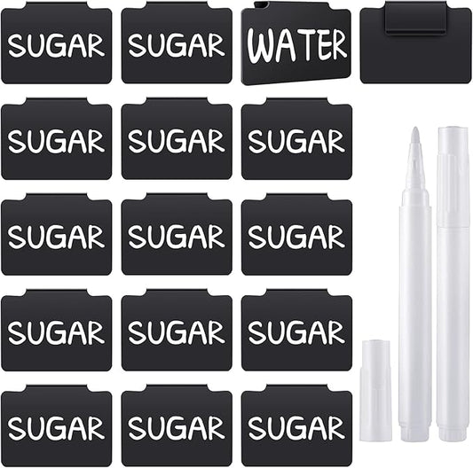 18 Pcs Plastic Basket Bin Label Clip on Removable Basket Label Clip with White Chalk Markers for Kitchen Pantry Storage Fabric Box Hanging Bin