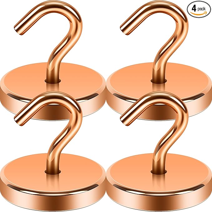 Neosmuk Magnetic Hooks, Heavy Duty 170lb Strong Magnets for Cruise Cabins, Ship Essentials, Large Metal Hooks for Hanging on Fridge(Bronze,Pack of 4)