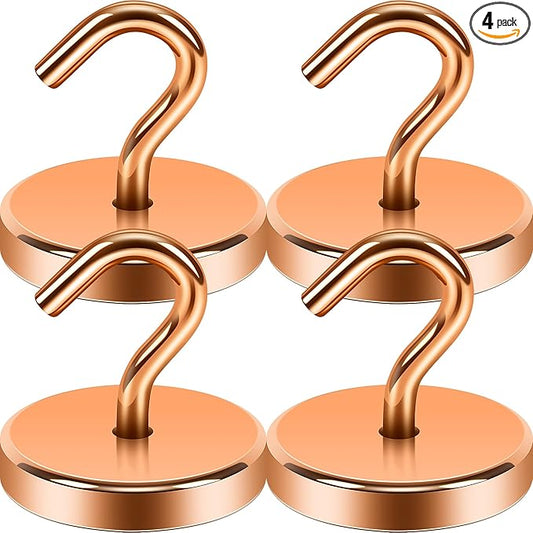 Neosmuk Magnetic Hooks, Heavy Duty 170lb Strong Magnets for Cruise Cabins, Ship Essentials, Large Metal Hooks for Hanging on Fridge(Bronze,Pack of 4)