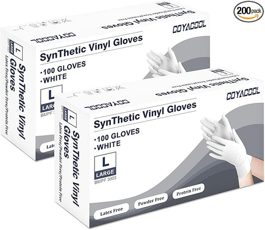 Disposable Gloves Large, Nitrile and Vinyl Blend Material Gloves, Latex Free 4 Mil 200 Pc Food Grade Glove for Cleaning, Food Prep,Hair Dye,Tattoo, White