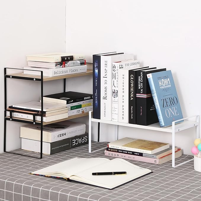 YGYQZ Desk Organizer Shelf，2 Tier Detachable Table Top Bookshelf, Freestanding Display Shelf for Office, Dormitory, Home,White+White