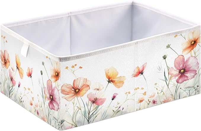Bolaz Flowers on White Background Closet Organizers Storage Cubes Storage Bins Shelf Baskets Containers for Home Room Office,Square