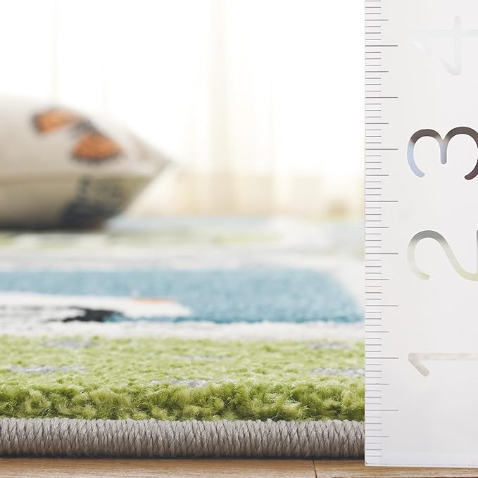 SAFAVIEH Carousel Kids Collection Runner Rug - 2'3" x 8', Green & Grey, Non-Shedding & Easy Care, Ideal for High Traffic Areas for Boys & Girls in Playroom, Nursery, Bedroom (CRK193Y)