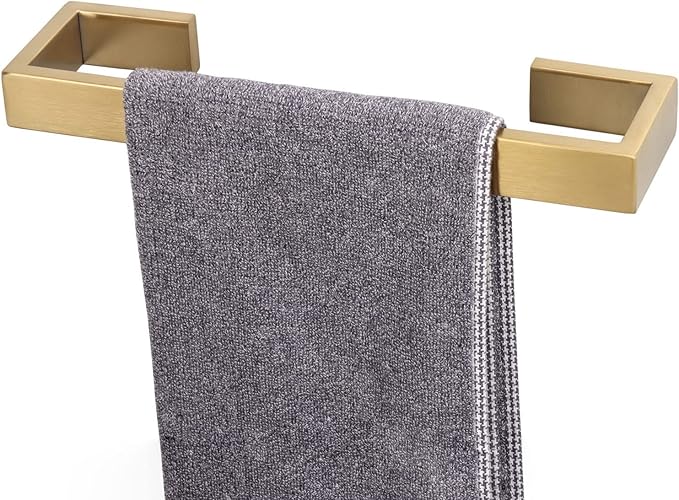 TocTen Bath Towel Rack - Square Base Thicken SUS304 Stainless Steel Towel Bar for Bathroom, Bathroom Bar Accessories Towel Rod Heavy Duty Wall Mounted Towel Holder (Brushed Gold, 12 Inch)