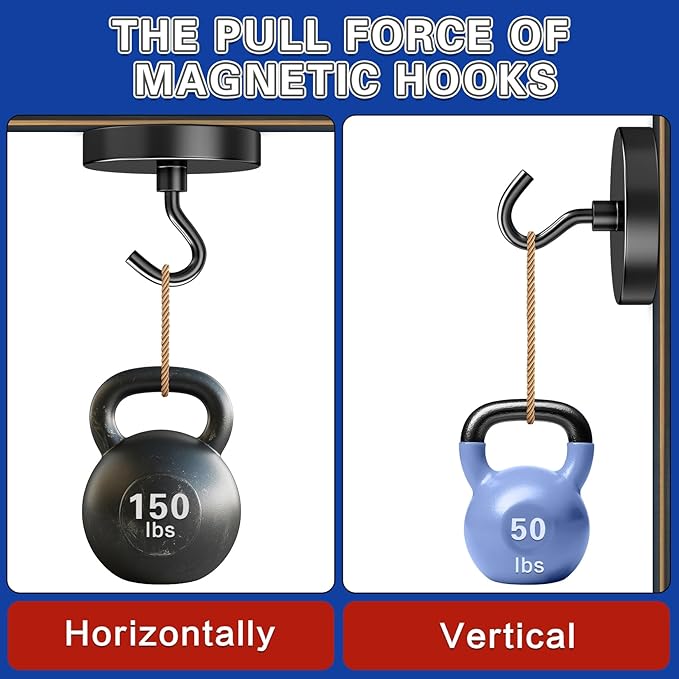 6Pack Strong Magnetic Hooks Heavy Duty, Magnet Hooks, 150lbs Metal Magnetic Hooks for Cruise Cabins, Magnet with Hooks, Magnet Hook, Magnetic Hook for Hanging, Refrigerator, Garage