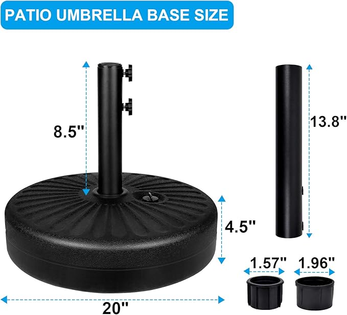 Simple Deluxe 20" Heavy Duty Patio Market Umbrella Base Stand with Steel Holder Water Filled for Outdoor, Lawn, Garden, Round