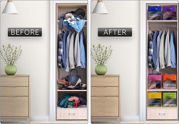 Sorbus 11 Inch Storage Bins with Clear Window - 6 Foldable Baskets for Organizing Clothes, Toys, Books - Sturdy Collapsible Fabric Storage Cubes with Handle - Storage Baskets for Shelves, Closets