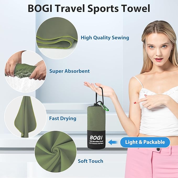 Microfiber Travel Sports Towel-Quick Dry Travel Towel,Soft Lightweight Absorbent Compact Sports Towel for Camping Gym Beach Bath Yoga Swimming Backpacking (M:40''x20''-AGreen)