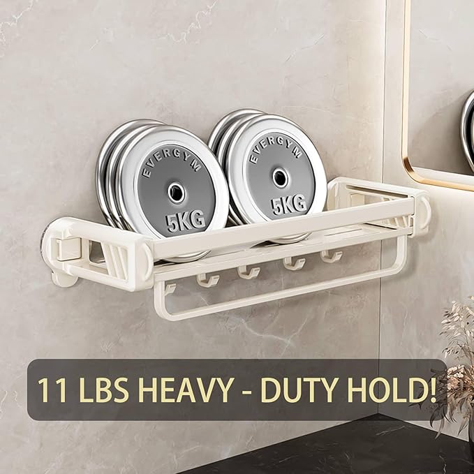 20" Shower Caddy Suction Cup, Concealed Shower Shelves Suction Cup with Hooks & Towel Bar, NO-Drilling Suction Shelf for Bathroom & Kitchen - White