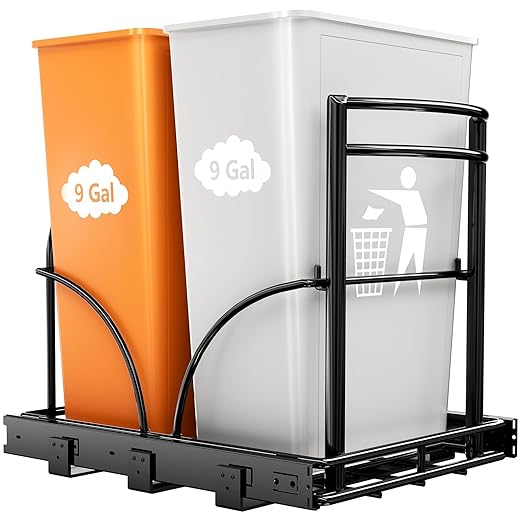 ANASTA Dual Pull Out Trash Can Under Cabinet Rack-No Can Included, Under Sink Trash Can Pull Out Holds Double 7-9 Gal/35 Qt*2 Commercial Garbage Can Recycle Bin, Minimum Cabinet Size≥16''W 17''H 22"D