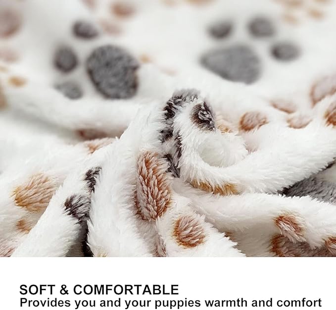 SORKUT 1 Pack 3 Puppy Dog Blankets Super Soft Warm Sleep Mat Fluffy Premium Fleece Pet Blanket Flannel Throw for Dog Puppy Cat - Paw Print Beige/Pink/Brown Large(40"x30")