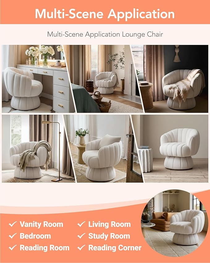 Vanity 360-Degree Swivel Accent Chair - Mid Century Modern Plush Round Makeup Chair, Relaxing Comfy Lounge Sofa Arm Chair, Idear for Living Room, Bedroom (Pink, Velvet Fabric)