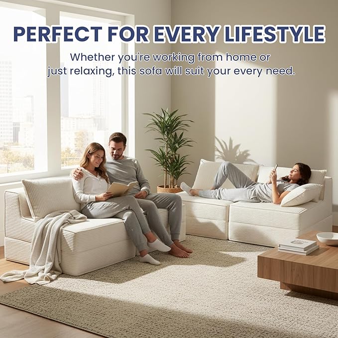 Convertible Sofa Bed, Fold Out Loveseat Sleeper Sofa Chair with Pillow, Folding Sofa Bed with Back Support, Portable Chair Bed Comfy Floor Lounge Sofa for Living Room Bedroom Guest Room, Beige