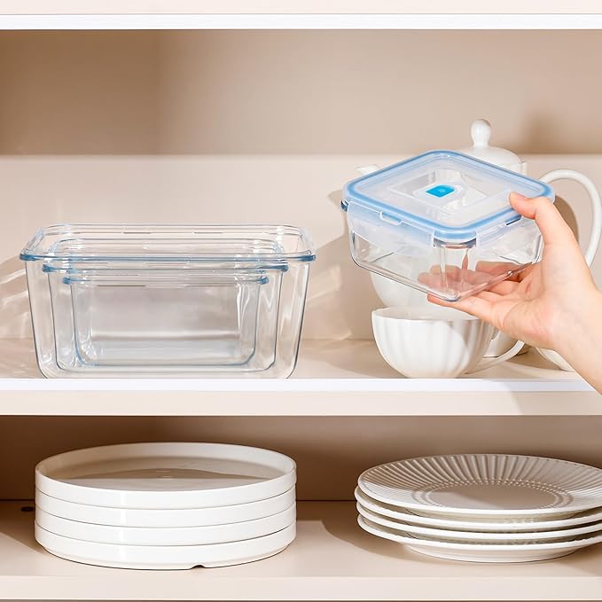 NUTRIUPS 17/34/68/112oz Square Large Glass Food Storage Containers with Lids,Glass Baking Dish & Meal Prep Containers with Lids,4-Piece Set
