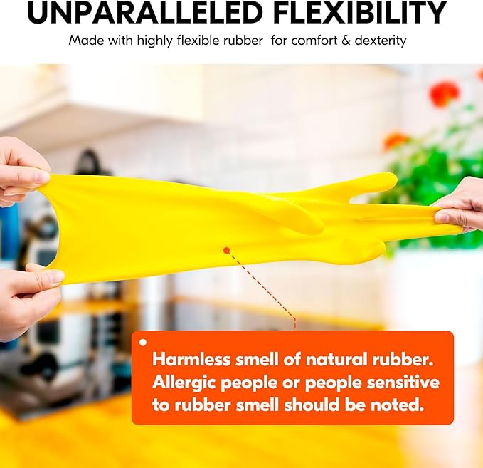 Vgo... 2-Pairs Reusable Household Gloves, Rubber Dishwashing gloves, Extra Thickness, Long Sleeves, Kitchen Cleaning, Working, Painting, Gardening, Pet Care (Size L, Yellow, HH4601)