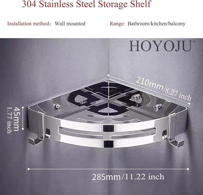 Stainless Steel Bathroom Caddy Storage Organizer Wall Mounted Kitchen Corner Shelf
