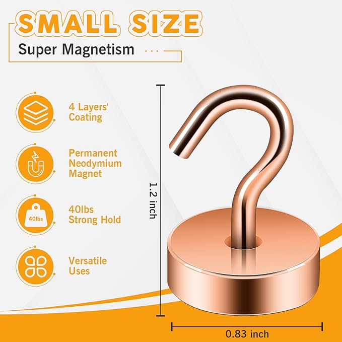 Neosmuk Magnetic Hooks, Cruise Ship Essentials, 4lb+ Heavy Duty Magnetic Hooks for Cruise Cabins, Refrigerator, Grill, Hanging, and Travel | Extra Strong Must-Haves Magnet Hook,Bronze,Pack of 4