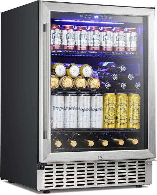 Antarctic Star 24 Inch Beverage Refrigerator, 180 Cans Capacity Built-in Beverage Cooler- Fit Perfectly into 24" Space Built in Counter or Freestanding-for Soda, Water, Wine-For Kitchen, Bar or Office