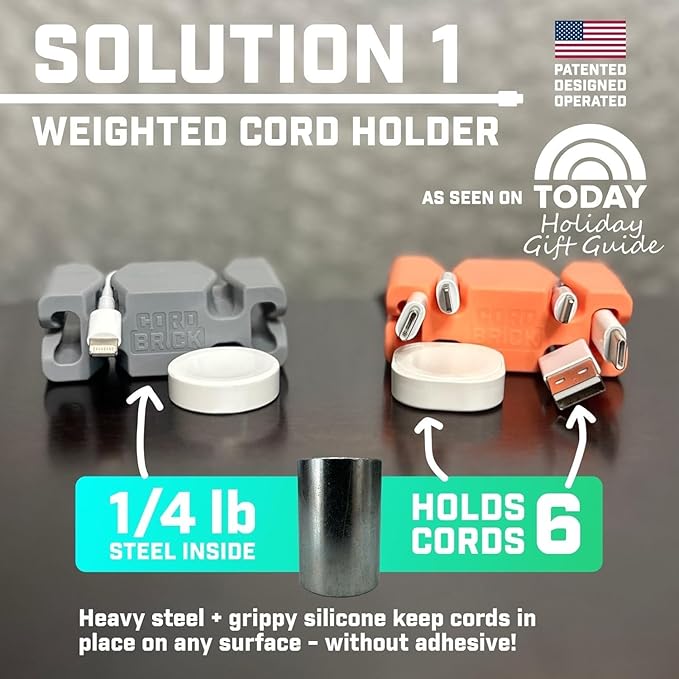 CordBrick Stocking Stuffers for Adults Cord Management Weighted Cord Holder Cable Wrap Phone Stand - Multiuse Gadget Organizer for Nightstand, Desk. Gift for Men, Durable Silicone. 6pk Pink
