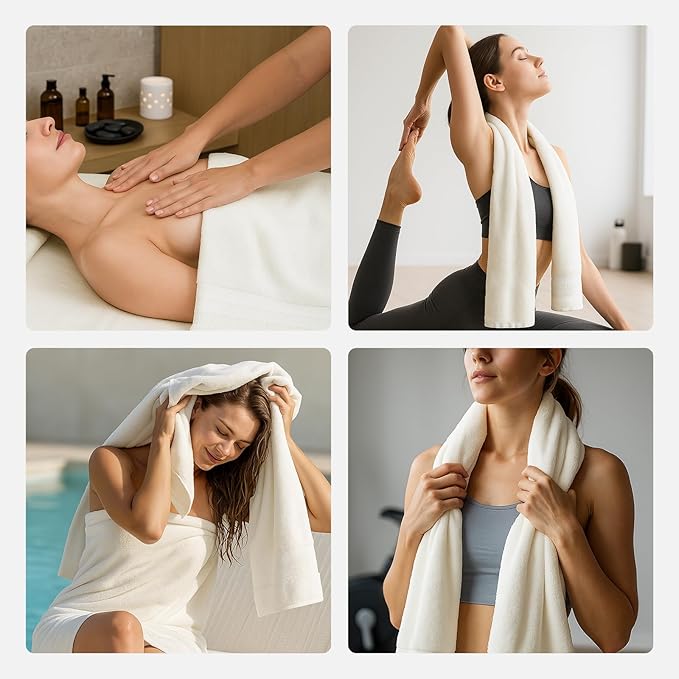 REDKISS 8 Piece Ivory Towels Set - 100% Cotton Towels Set with 2 Large Bath Towels, 2 Hand, 4 Washcloths, 600 GSM Highly Absorbent Bath Towel Sets, Cream Quick Dry Shower Towel for Family Gym