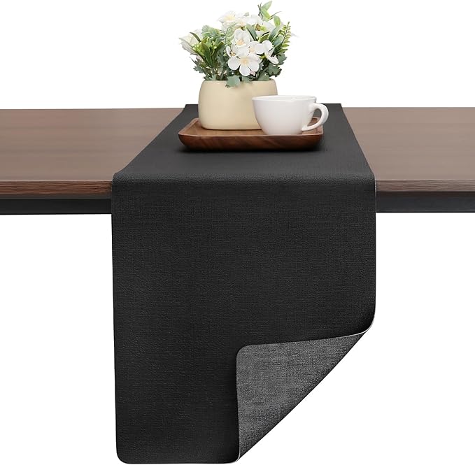 Table Runners 94 Inches Long, Dual-Sided Faux Leather Farmhouse Table Runner Waterproof Heatproof Non-Slip for Living Room Party Home Decor Holiday Decorations(Gray Black, 15 x94 Inch)
