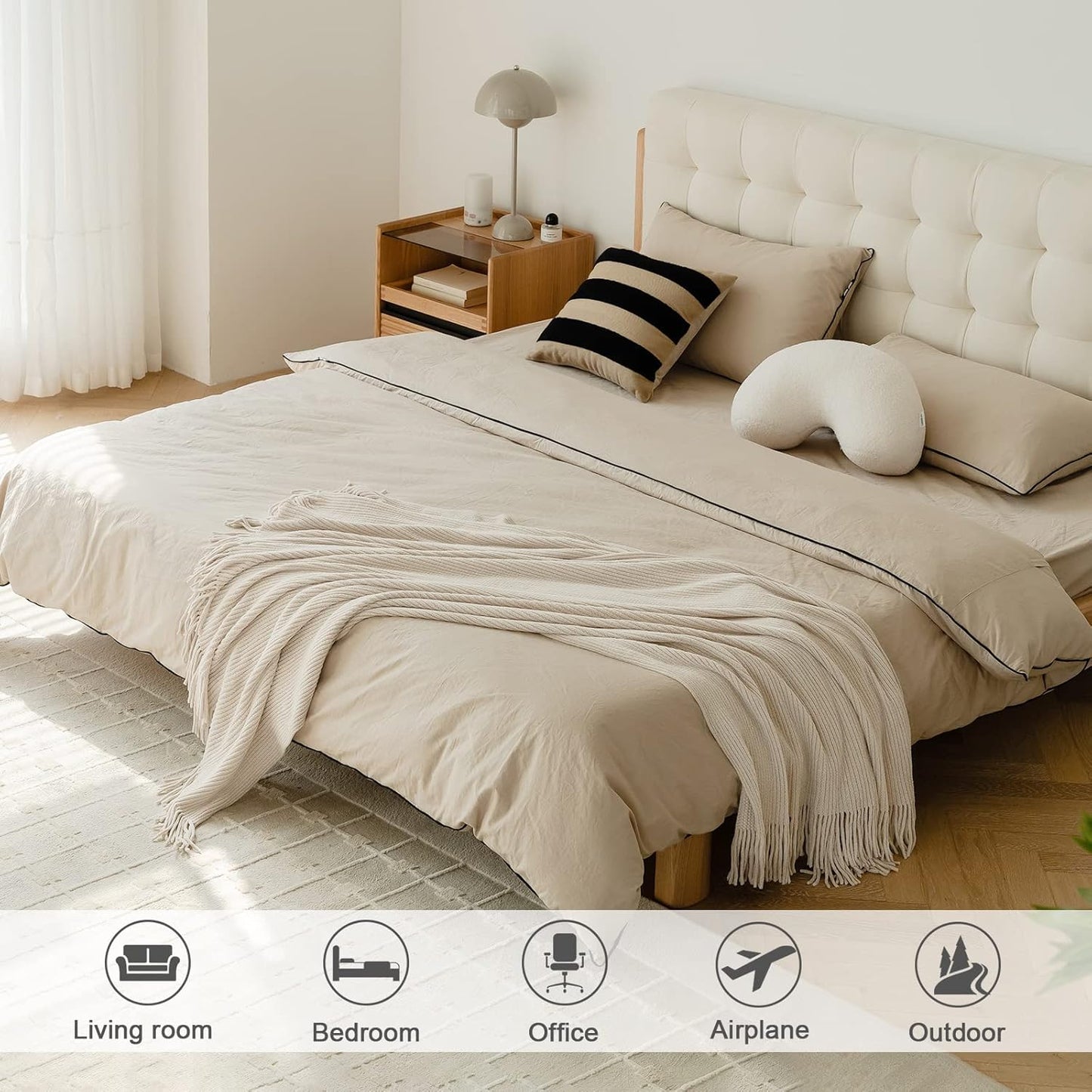 Chenille Knit Throw Blanket — Cream/White, Boho Soft, 50×60"