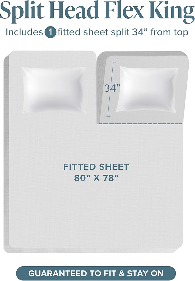Split Head Flex King Sheet Set 4-Piece - Ultra-Soft Microfiber Deep Pocket