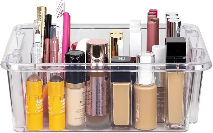 Best Kept Clear Plastic Storage Bins, Stackable Open Square Organizers for Home, Vanity, Cosmetics & Makeup Display, 3-Pack (No Lids)