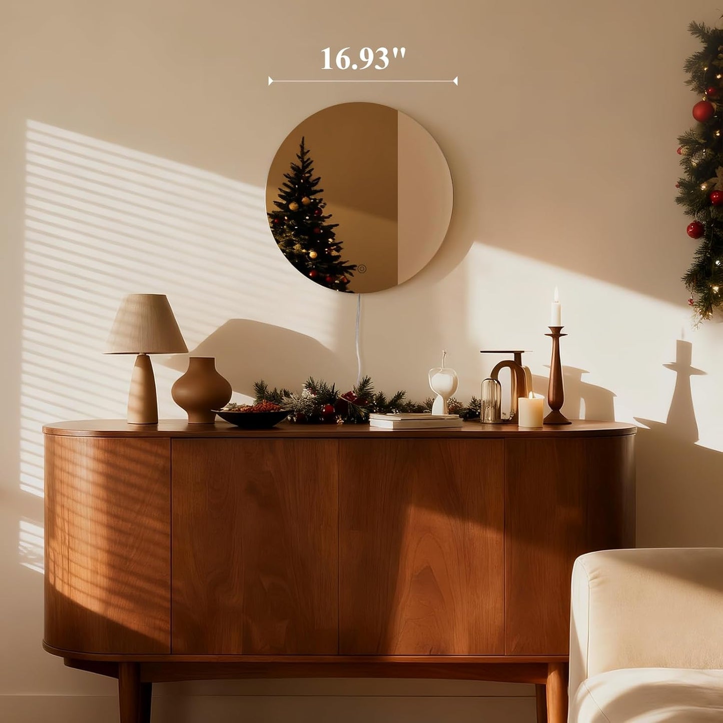 ONEWISH LED Wall Sconce, Dimmable Mirror Wall Lamp,16.93 inch Round Wall Lights for Bedroom with Memory Function, Wall Lamps for Living Room Entryway, Bronze