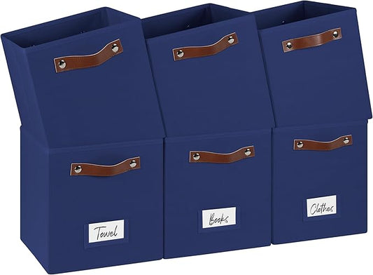 6-Pack Storage Cubes with Handles & Label Holders Basket, Closet Cube Home Organizer Bins(Blue, 10.5*10.5*11 inch)