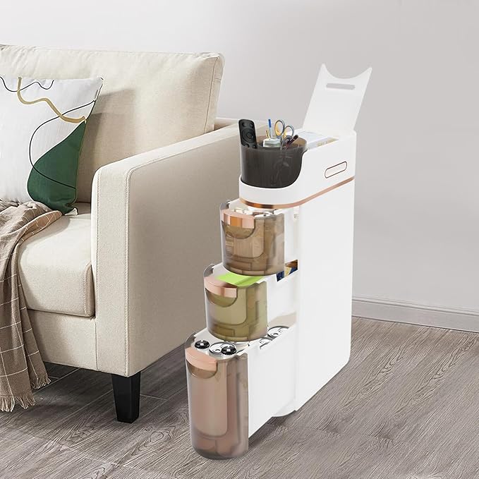 Xuthusman 3 Tier Slim Bathroom Storage Cabinet, Skinny Bathroom Storage Cabinet with Drawers Rollers Movable Narrow Floor Cabinet No-Assembly Narrow Cabinet for Small Spaces Kitchen
