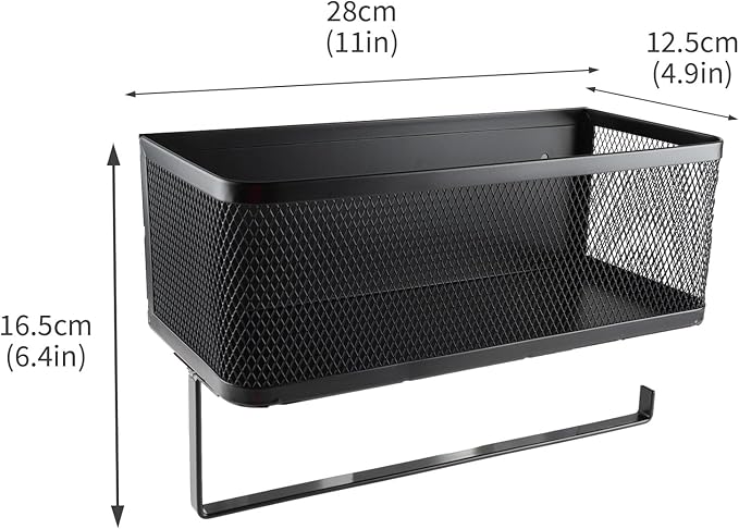 2 Tier Magnetic Paper Towel Holder Wall Mount for Fridge,Metal Mesh Magnetic Spice Rack with Paper Towel Rack Storage Organizer Refrigerators Shelf,No Drilling Removable for Kitchen,Bathroom